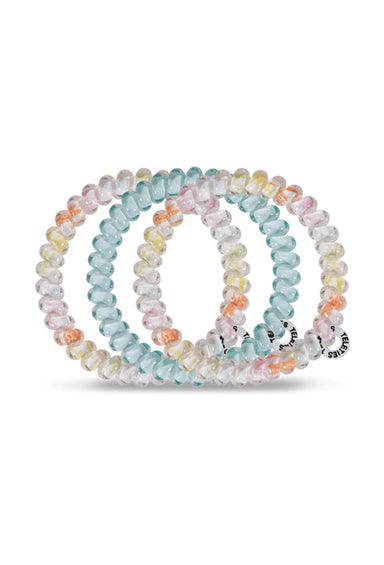 TELETIES Small Hair Ties -Garden Party, set of three small hair coils, one mint and others white