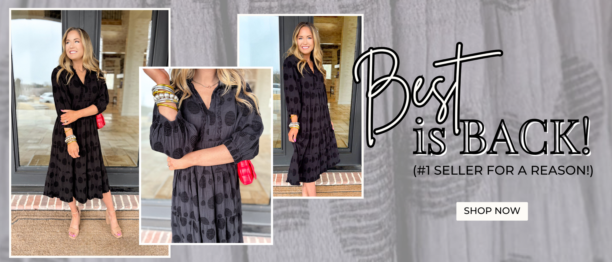 Best is Back! #1 seller for a reason! Model is wearing our Giving Grace Midi Dress by Umgee which features a tiered silhouette with 3/4 sleeves, frayed detail, and a polka dot texture.Shop now.