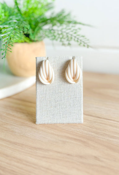 Give Or Take Earrings in Ivory, acrylic post back earring with knot detail