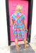 Hello Spring Dress, blue, light green, hot pink, orchid, red, and yellow short sleeve plaid dress with small v-neck