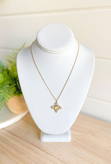 Make A Choice Necklace, dainty gold chain with pearl and crystal stone detailed pendant