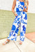 My Better Half Set, blue and white tank top and wide leg pant set with shell pattern on the top and bottom. Tank top is a square neck line and pants have slack like button feature with pockets