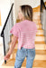 Take The Hint Sweater In Pink, pink short sleeve sweater with white stripes  and a mock neck