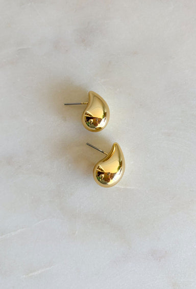Tell It All Earrings, mini drop earrings with post back, shiny gold