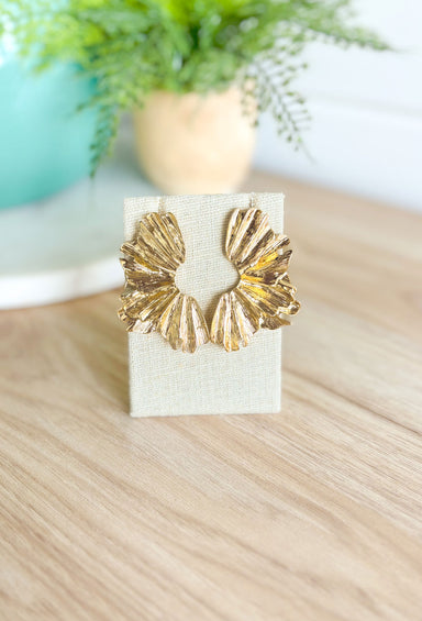 Can't Hold Back Earrings, gold, bold statement earrings, half circle ruffled gold sheet
