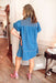 Western Skies Denim Dress, Denim button up baby doll mini dress with puff sleeves, cinching on the shoulders, and a collar