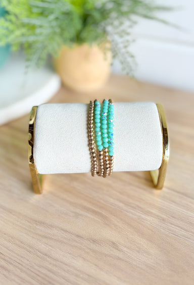 Coastal Call Bracelet Set in Mint, gold and seafoam beaded bracelet set of 4