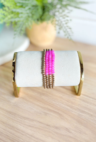 Coastal Call Bracelet Set in Pink, gold and pink beaded bracelet set of 4