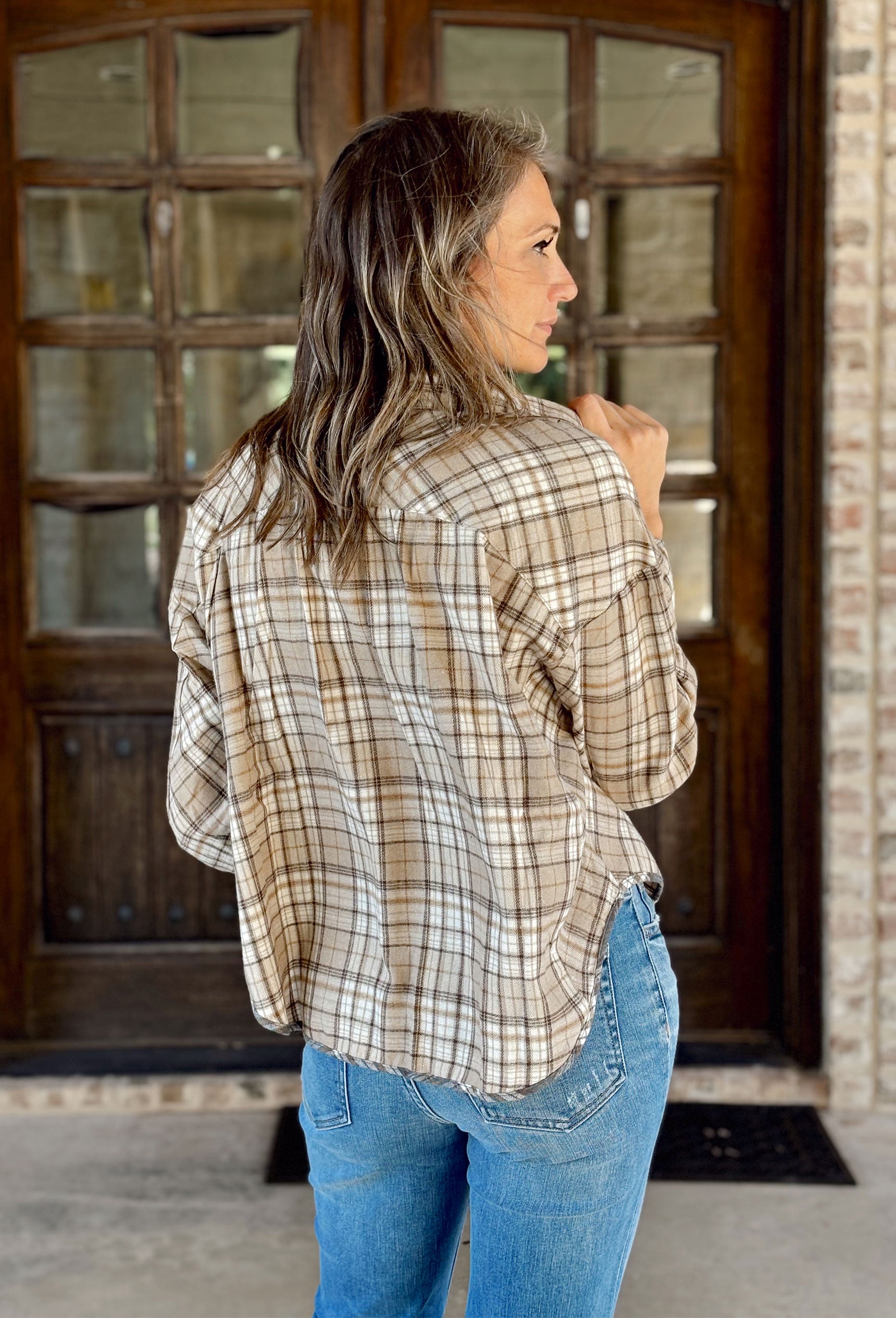 Gather Around The Fire Flannel, tan, brown, cream, and cognac flannel 