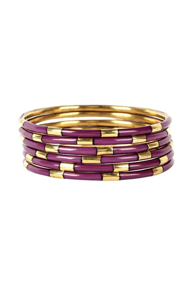 BUDHAGIRL Veda Bracelet Set in Amethyst, set of 6 bangles, purple and gold