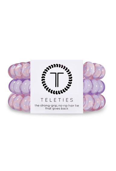 TELETIES Large Hair Ties - Checked Out, set of three spiral hair ties, purple and pink checkered print design