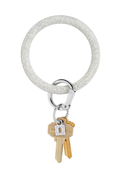 O-Venture Key Ring in Silver Confetti, silver glitter keyring