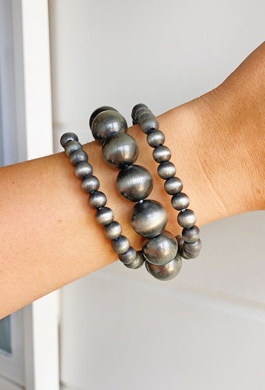 Remi Beaded Bracelet Set in Gray, grey beads, set of 3 