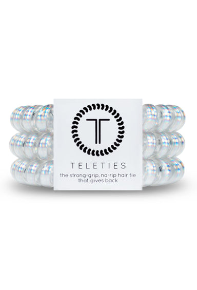 TELETIES Large Hair Ties - Holla-graphic, clear holographic coil hair ties set of 3