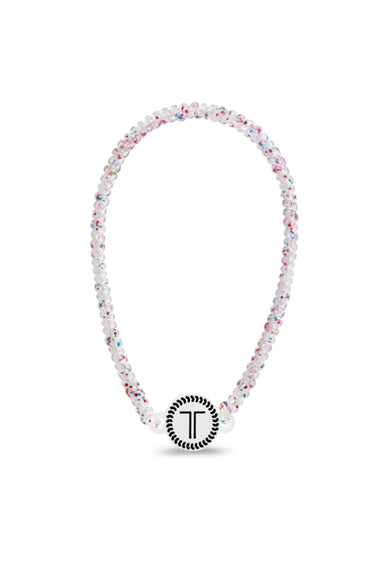 TELETIES Headband - Party People, clear coil headband with rainbow confetti glitter