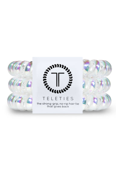 TELETIES Large Hair Ties - Peppermint holographic white coil hair ties 