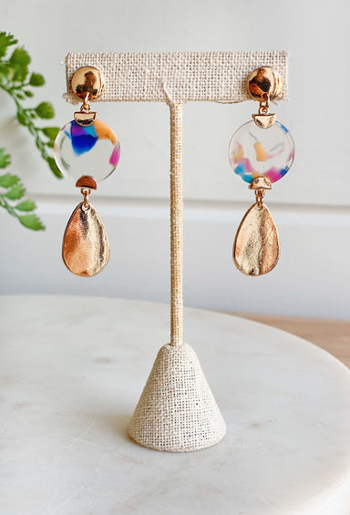 Be True To You Earrings, drop earrings with gold teardrop and resin detail