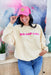 Friday + Saturday: Big Nap Girl Corded Pullover, cream corded pullover with "big nap girl" on the chest in hot pink