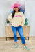 Friday + Saturday: Big Nap Girl Corded Pullover, cream corded pullover with "big nap girl" on the chest in hot pink