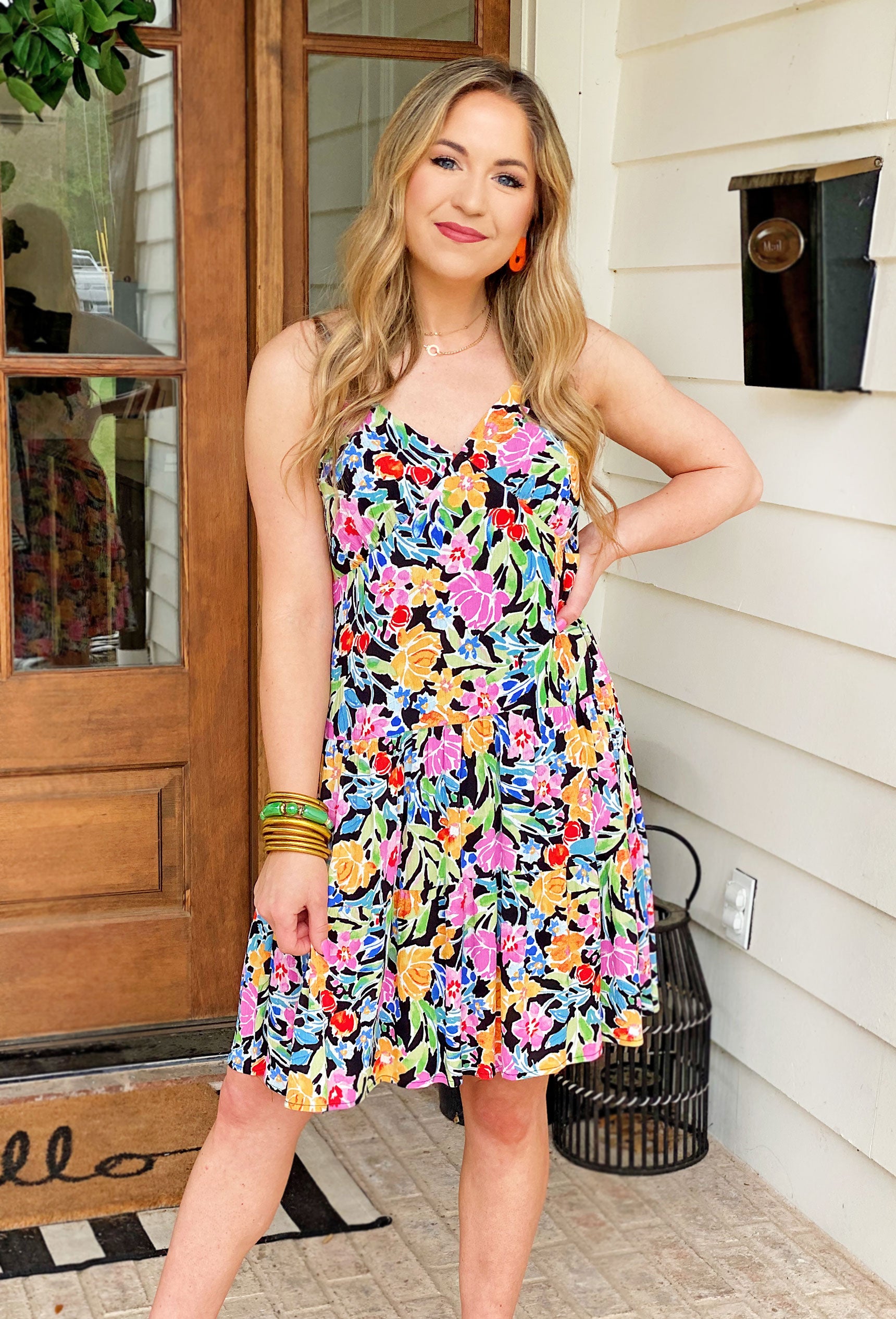 Blooming Beauty Floral Dress, black mini dress with floral design