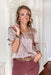 Blurred Lines Button Up Top, striped taupe and brown satin button up top with collar. 