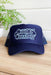Charlie Southern: Blue Cool It Cowboy Trucker Hat, navy trucker hat with lettering embroidered in light blue that says "cool it cowboy"
