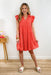 Coastal Effect Dress in Coral Pink, coral colored dress with tiered body, ruffed sleeves
