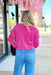 Dreamers Favorite Sweater in Hot Pink, cropped sweater with seam line down the middle of the sweater and ribbing on the hem and wrists