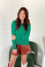 Dreamers Favorite Sweater in Spruce, cropped sweater with seam down the middle and ribbing on the hem and wrists