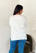 Dreamers Must Have Sweater in Off White, scoop neck sweater with seam down the middle and ribbing on the hem and wrists