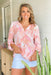 Ever So Sweet Blouse, Pink abstract print blouse, Featuring long sleeves and a V neckline