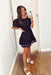 Speak For Yourself Dress, Black short ruffle sleeve dress with lace meshing overlay and monochromatic belt