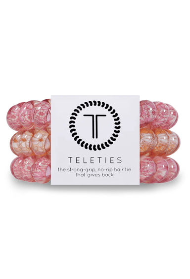 TELETIES Large Hair Ties - Flower Power, set of three large hair coils, pink and orange