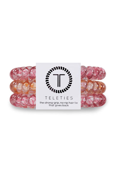 TELETIES Small Hair Ties - Flower Power, set of three small hair coils, pink and orange 