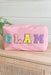 Glam Cosmetic Bag in Pink, Pink nylon cosmetic bag with "glam" printed in a colorful textured font