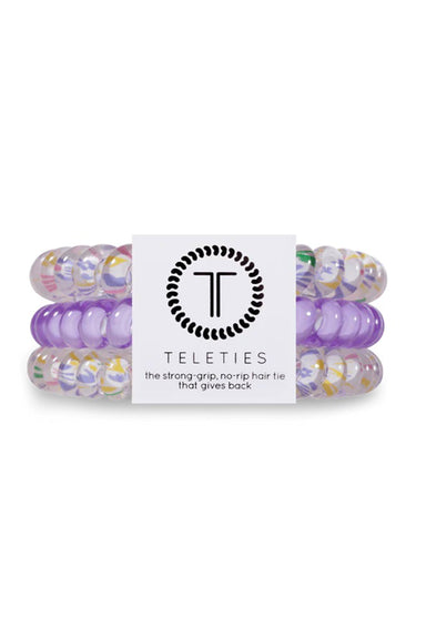 TELETIES Small Hair Ties - In Bloom, set of three small hair ties, purple and white 