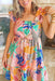 Island in the Sun Dress, pink dress with tropical floral pattern, ruffle on sleeve and along bottom of dress, self tie around the waist