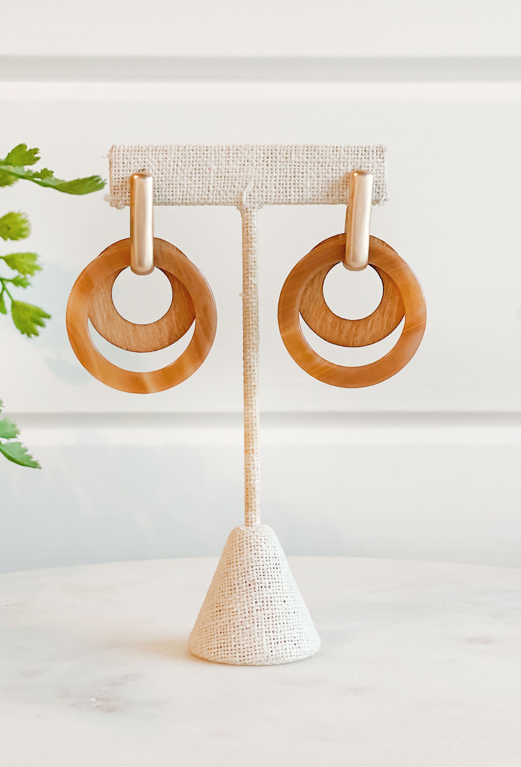 Just A Crush Earrings, Circular acrylic and wooden abstract neutral earrings