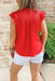 Just A Feeling Blouse, Red blouse that features ruffle sleeves, v-neck line, and smocked detail along the top