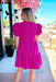 Lacey Dress in Orchid, baby doll dress with puff sleeves, v-neck, tiering, and pockets 