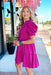 Lacey Dress in Orchid, baby doll dress with puff sleeves, v-neck, tiering, and pockets 