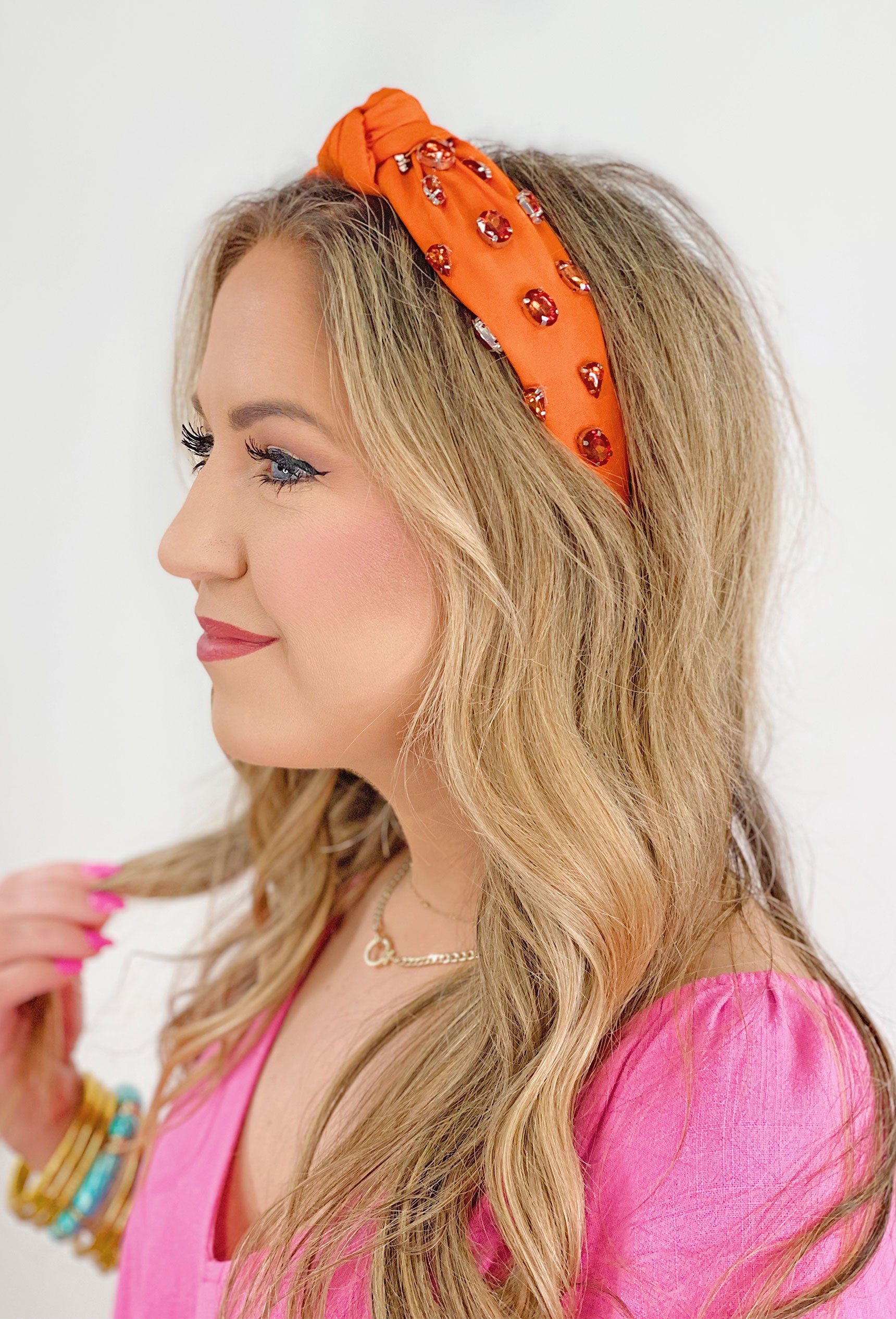 Viola Macey Rhinestone Headband in Orange | Groovy's | Orange Rhinestone Headband