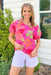 Malibu Kisses Blouse, hot pink blouse with puff sleeves and floral pattern