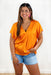Nicole Blouse in Sunkist, orange silk short sleeve, v-neck blouse