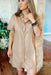 On Trend Leather Dress, tan leather short sleeve snap button dress