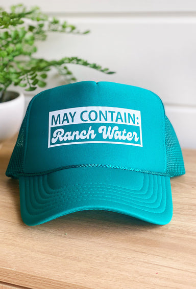 Ranch Water Trucker Hat, turqouise hat with white ranch water vinyl 