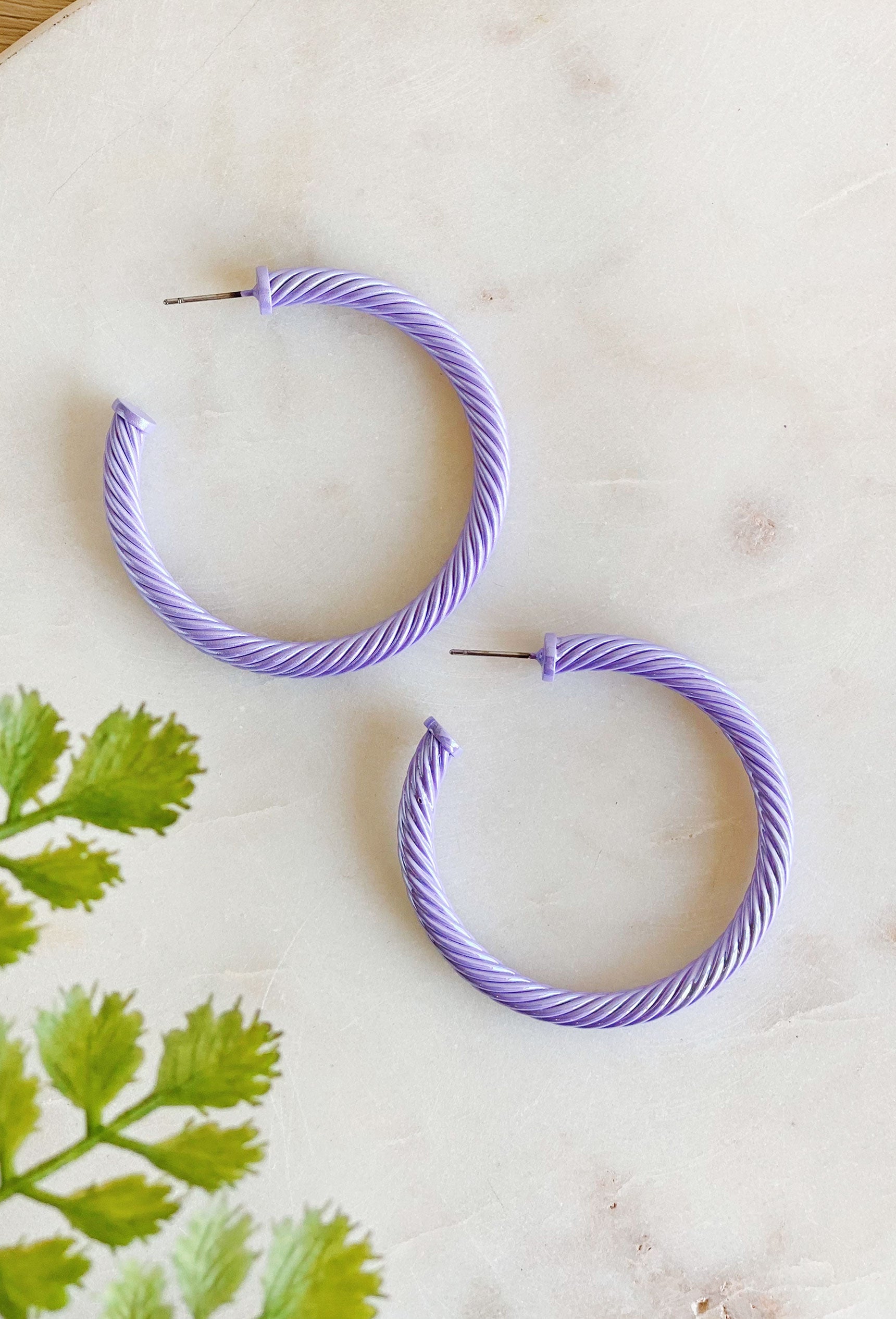 Remi Cable Hoop Earrings in Lavender, cable twist hoop earrings