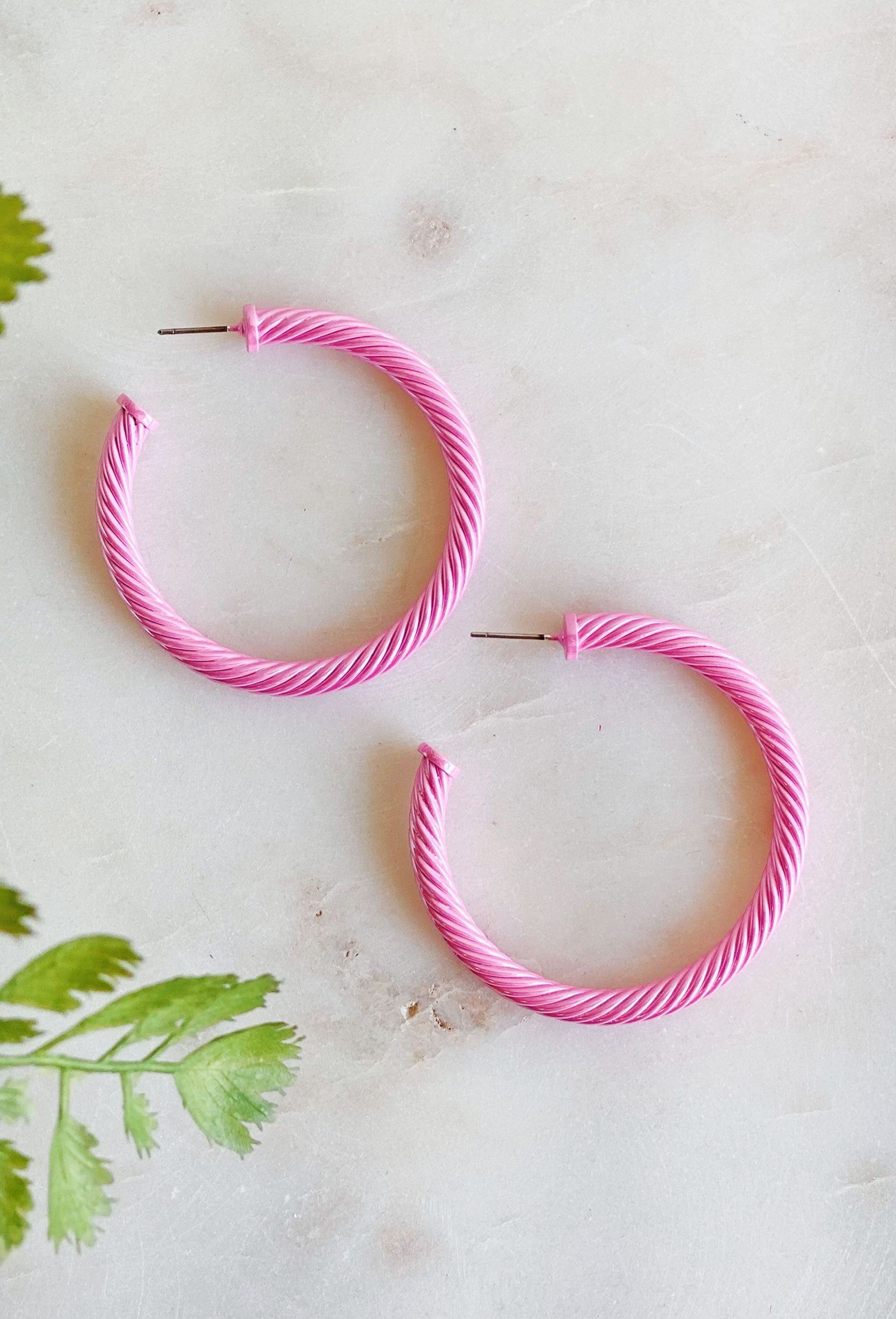 Remi Cable Hoop Earrings in Pink, cable twist hoop earrings