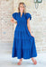 Take It To Heart Midi Dress in Navy, V-Neck puff sleeve tiered dress with cinching at the waist line