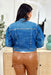 Kenzie Denim Jacket by Vervet, cropped denim jacket with light distressing, pleats around the shoulders and wrists